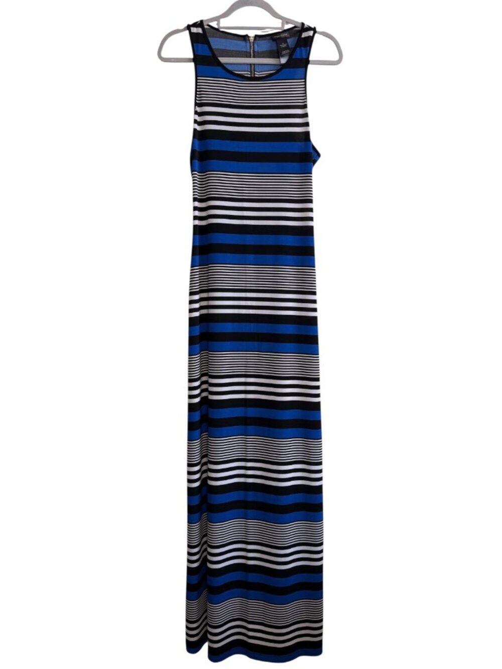 Bisou Bisou Michele Bohbot Blue Black White Stripe Sleeveless Maxi Dress Size 8